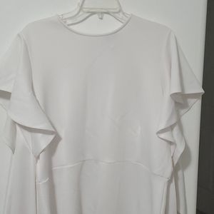 Asoph batwing white bodycon w/ gold zip down back